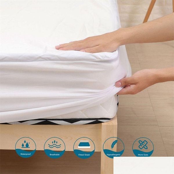 Conjuntos de sábanas Cama impermeable Er Microfibra Sábana ajustable Protector de colchón Transpirable Silencioso Bolsillo profundo Sabanas Cama 150 220514 Dh32X