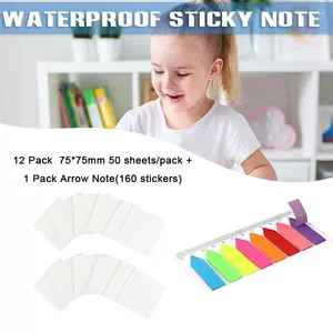 Vellen transparant waterdichte notitie papier 160 coloful pijlstickers zelfklevende memo schrijfblokken voor Scholl Office