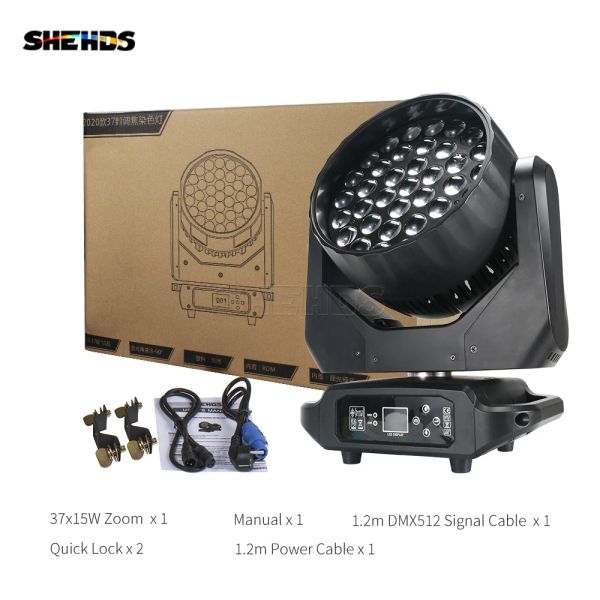 Shehds a mené 37x15w Wash Zoom RGBW 4 en 1 Éclairage de tête mobile Hiérarchical Rainbow Beam DJ Light