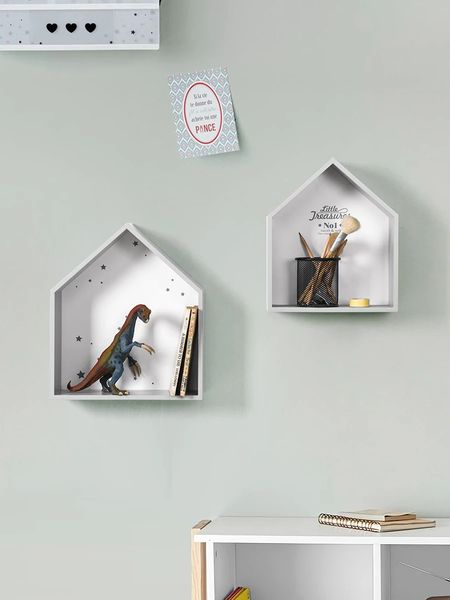 Étagère sur les étagères murales pour enfants chambre maison en bois maison organisation de style américain et jouets de rangement décoration de chambre mignonne 240425