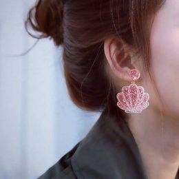 Boucles d'oreilles coquillages, boucles d'oreilles filles, chic coréen, simples et personnalisées, boucles d'oreilles roses scintillantes, rouge internet, super immortel
