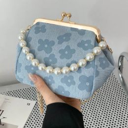 Shell élégant fleur de conception de fleurs Sac à corps cross-body Evening With Pearl Portable OneShoulder Messager Messager Clip Clip Chain Women's Bag