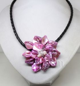 Shell Moeder van Pearl Mop Crystal Pearl Pendant Necklace Zwart Leer
