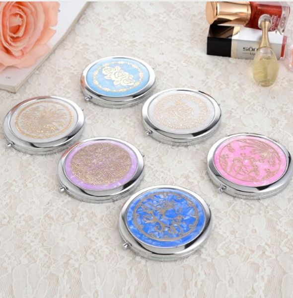 Espejo de bolsillo de acero inoxidable con impresión de concha Espejo de maquillaje de dos caras espejo compacto cosmético miroir de poche espelho