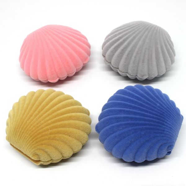 Shell Forme Belle Velours De Mariage Bague De Fiançailles Boîte Pour Boucles D'oreilles Collier Bracelet Bijoux Affichage Cadeau Boîte Titulaire De Noël sy222