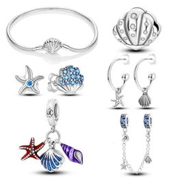 Shell zeesterconch sieraden set voor vrouwen bruiloft 925 zilveren oceaan charmes zirconia originele armband oorbellen pak sieraden cadeau 240410