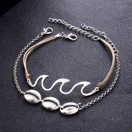 Shell Wave Anklets Foot Chain Multilayer Silver Anklet Armband Strand Sieraden voor vrouwen Will en Sandy