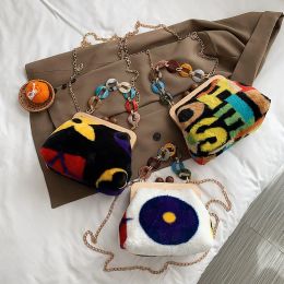 Shell Wood Clip Automne et Hiver Plux de sac à main Femme Nouveau créateur de la chaîne acrylique coréenne Bag de corps crossbody Femelle