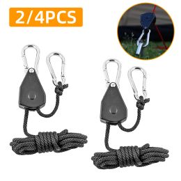 Schuilplaatsen 2/4 stcs verstelbare 8inch poelie haak camping tent stropdas naar beneden touw strakke scherper ratel hangers luifel touw haak luifel gesp