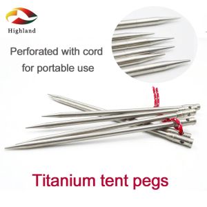 Abris 2pcs / set 5 * 165 mm en alliage titane en extérieur de camping pèches de tente de nongue kit d'outils de survie à ongles perforés avec cordon pour une utilisation portable