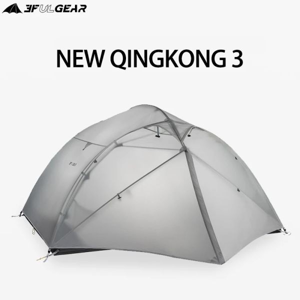 Abris 3F UL GEAR Qingkon 3 personnes 4 saisons 15D tente de Camping en plein air ultraléger randonnée sac à dos chasse tentes imperméables