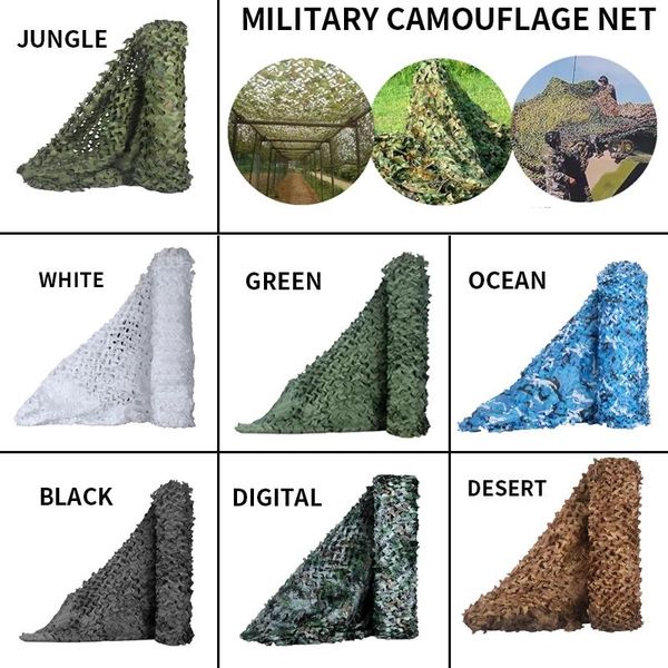 Abris Filet de camouflage militaire Filet de camouflage de chasse Gazebo de jardin Auvent de voiture Blanc Vert Noir Jungle Désert Couleur Filet de camouflage