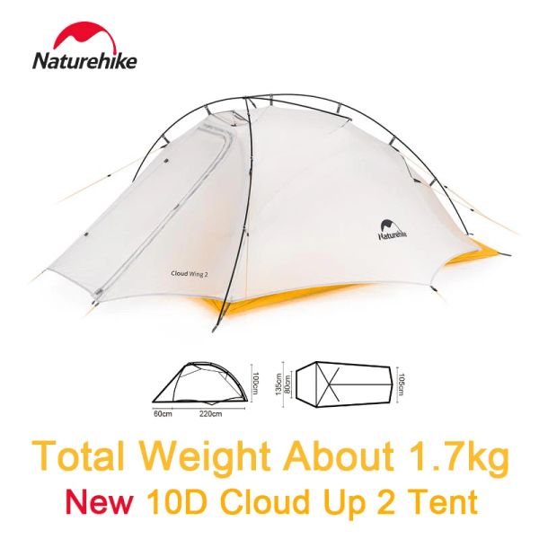 SHÉDERS NatureHike Mise à niveau 20d 10d Cloud Up 2 Tente de camping 2 Personne Ultrallight Nylon étanche de randonnée en plein air avec voyage de tapis