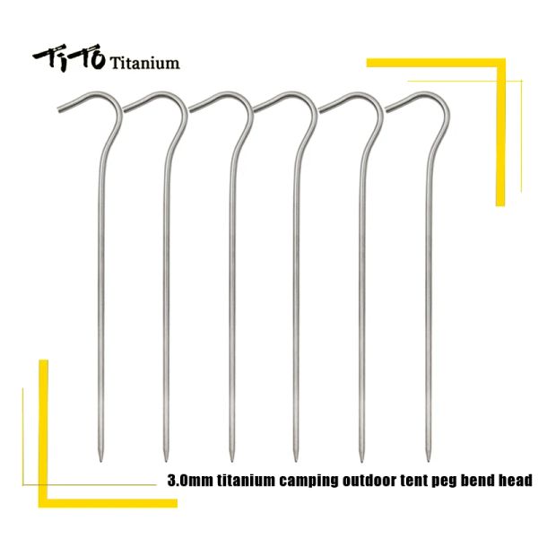 SHÉTERS TITO 8PCS / 12PCS Titanium Tent PEPS Titanium Tent Nail Outdoor Camping Tent Accessoire Tente Papier Bend Bend Hook Head Diamètre 3,0 mm