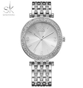 Shengke 2018 Luxe vrouwen kijken Crystal Sliver Dial Clock Ladies Bracelet Horloges vrouwelijke polshorloges Relogio Feminino SK C18110609007028