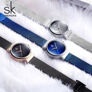 Shengke bleu Montre-bracelet femmes montres de luxe marque en acier dames Quartz femmes montres Relogio Feminino Montre Femme244P