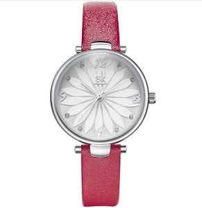 Shengke Marca Casual Simple Cuarzo Estudiantes Reloj Vida Impermeable Diamante Marcador PU Banda Relojes para mujer 8047