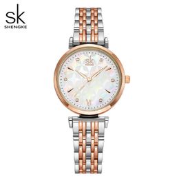 Shengke Marque Bracelet de luxe Femmes Montre Rosegold Montre-bracelet Cadeau pour la conception originale Reloj Mujer 210616