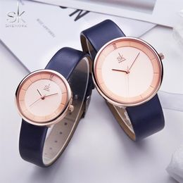 Shengke marque Quartz Couple montre ensemble montres en cuir pour les amoureux noir Simple femmes montre à Quartz hommes montre-bracelet Gifts247U