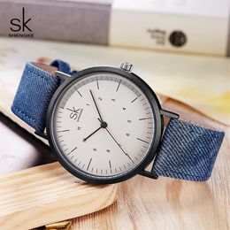 Shengke montres décontractées femmes filles Denim toile ceinture femmes montre-bracelet Reloj Mujer nouveau créatif femme Quartz Watch307I