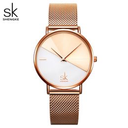 Shengke moda feminina dupla cor pulseira de couro falso mostrador redondo analógico relógio de pulso de quartzo simples relógio de quartzo presente de namoro watch225w