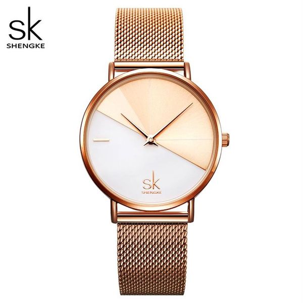 Reloj de pulsera Shengke de cuarzo analógico con esfera redonda y correa de piel sintética de dos colores a la moda para mujer, reloj de cuarzo Simple, reloj de regalo para citas 232B