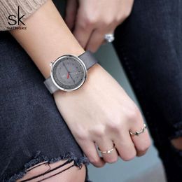 Shengke mode femmes montres bracelet en cuir noir Reloj Mujer 2019 nouvelle montre à Quartz créative cadeau de fête des femmes pour les femmes # K804216u