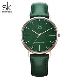 Shengke en cuir véritable femmes montres de luxe marque Montre à Quartz décontracté dames montres femmes horloge Montre Femme Relogio feminino258u