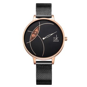 Shengke Hoge Kwaliteit Dames Horloge Quartz Mode Jurk Polshorloge Rvs Strap Mesh Horlogeband Verjaardagscadeau voor Vrouwen
