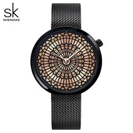 Shengke Luxury Brand Watch Women Fashion Dress Quartz Watch Ladies Full Steel Mesh Strap Wating Wating Watches Relogio Feminino1833