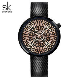 Shengke Luxury Brand Watch Women Fashion Dress Quartz Watch Ladies Full Steel Mesh Riem waterdichte horloges Relogio Feminino