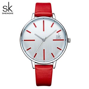 Shengke Luxe Quartz Dames Horloges Merk Mode Lederen Dameshorloge Klok Relogio Feminino voor Meisje Vrouwelijke Horloges