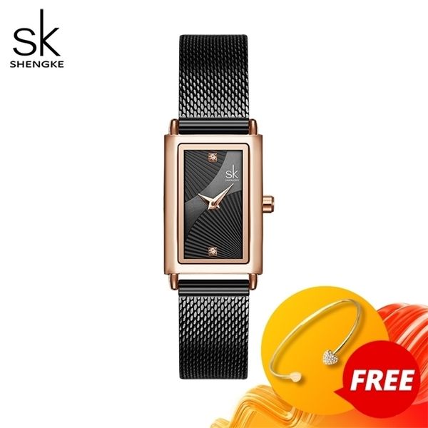 Shengke Nouveau Top Marque De Luxe Femmes Montre Rectangle Cadran Élégant Quartz Japonais Dames Montres Étanche Cadeau Reloj Mujer 201119