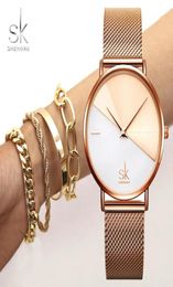 Shengke SK Women Bracelet Watch Set de muñeca de cuero Reloj Vintage Lady Reloj Irregular Mujer Bayan Kol Saati Montre Feminino7886854