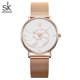 Shengke moda feminina relógio de quartzo senhora malha pulseira alta qualidade casual à prova dwaterproof água relógio pulso presente para a esposa 2019258y