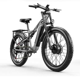 Shengmilo S600 E-Bike 2000W Dual Motor 26 "Electric Mountian Bike Full Suspension 840Wh 48V Samsung Batterij E-MTB Heren Off-road Fat Tyre Bicycle Pedal Assist Glover in