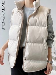 SHENGPALAE mode Contton gilet femmes 2023 printemps col montant simple boutonnage sans manches ample couleur unie gilet 5E4841 240111