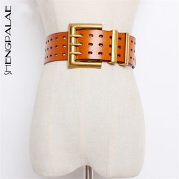 Cinturón de cuero genuino SHENGPALAE para mujer, hebilla de Metal Vintage, pretina ancha, marca de diseñador para mujer, PE153 220315