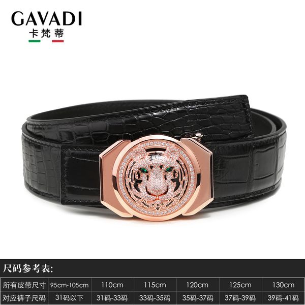 Shengxiao Tiger 2024 Nouvelle ceinture en cuir de crocodile de haute qualité avec ceinture en cuir véritable incrusté de diamants pour hommes, ceinture d'affaires de luxe haut de gamme