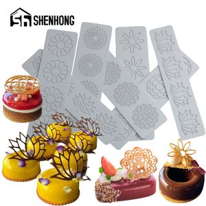 Shenhong 15 typen bladeren ontwerp geometrisch patroon kanten mat suiker ambachtelijke siliconen kussen chocolade mal fondant cake decoratie mal