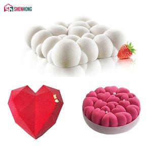 SHENHONG 3PCS / SELECTE COEUR AMOUR DOUBLE Gâteau Moule pour cuisson en silicone de diamant 3D moule de moule de mousse de mousse de chocolat 210225