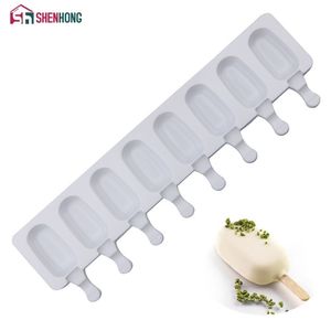 SHENHONG 8 Cavity Mold Popsicle Ice Cream Mold Makers Material grueso de silicona DIY Ice Cube Molds Postre Moldes Tray T200703