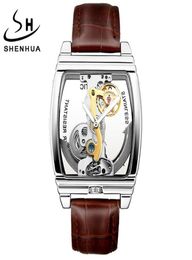 Shenhua Turbillon Mens Watches Luxury Automatic mécanique Mérarchette véritable ceinture en cuir squelette transparent squelette mâle Gold Clock6363313