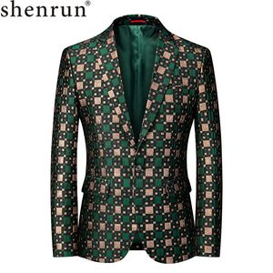 Shenrun Mode Hommes Blazer Party Prom Banquet Stage Costume Vérifier Costume Décontracté Veste Slim Fit Ball Discothèque Chanteur Hôte Danseur 201104