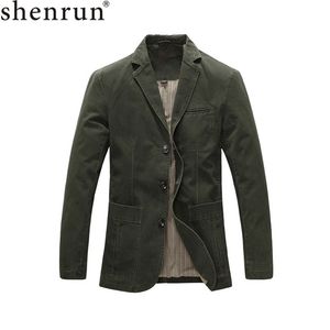 Shenrun Mannen Casual Blazer Militaire Jas 100% Katoen Lente Herfst Pakken Jassen Zwart Khaki Army Green Blazers Single Breasted 201104