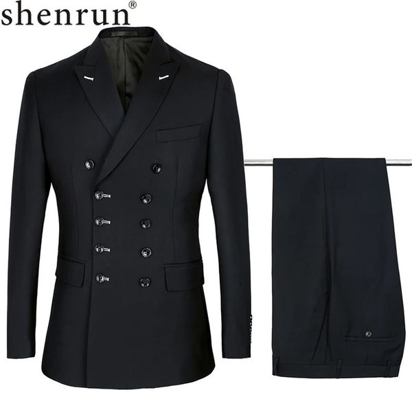 Shenrun hommes costumes coupe ajustée Costume de mode Double boutonnage revers bleu marine noir mariage marié fête bal Costume maigre 240311