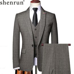 Shenrun Trajes de hombre Primavera Otoño Negocios Formal Casual Traje de 3 piezas Slim Party Prom Moda Boda Novio Banquete Gris Marrón 240119