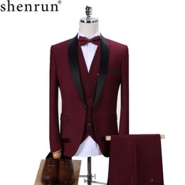 Shenrun Hommes Tuxedo Slim Fit Mode Costume De Mariage Châle Revers 3 Pièces Maigre Unique Poitrine Veste Parti Prom Chanteur Costume 201027