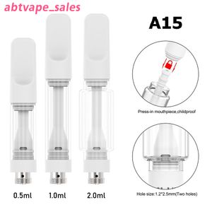 Shenzhen E Cigarette A15 Chariots en céramique complets Ampoule Cartouche en verre de graisse Pyrex 0,5 ml 1,0 ml 2,0 ml Atomiseur d'huile de vape 10,5 mm de diamètre 510 Batteries compatibles Réservoir d'huile vide