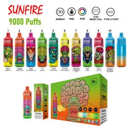 Shenzhen Fournisseur Original Sunfire 9000 Puffs Pen de vape jetable 18ml 600mAh Batterie E Sigarette Mesh Coil Fabricant Puffes 9000 9K 10K VAPERS ECIG EU / USA / Espagne